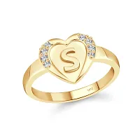 Vighnaharta cz alloy Gold plated Valentine collection Initial '' S '' Letter in heart ring alphabet collection with Scented Velvet Rose Ring Box for women and girls and your Valentine.-thumb1