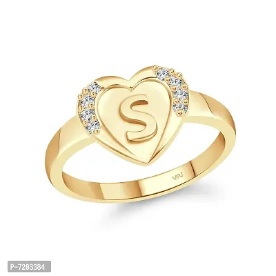 Vighnaharta cz alloy Gold plated Valentine collection Initial '' S '' Letter in heart ring alphabet collection with Scented Velvet Rose Ring Box for women and girls and your Valentine.-thumb2