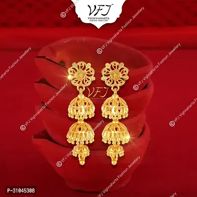 Traditional Golden Brass Beads Jhumkas Earrings For Women