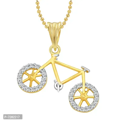 Vighnaharta Fancy Bicycle CZ Gold and Rhodium Plated Pendant - [VFJ1187PG]