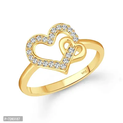 Vighnaharta Incredible Heart Gold Plated CZ Ring for Women- (VFJ1598FRG14)