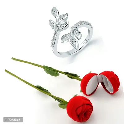 Vighnaharta Valentine's CZ Rhodium Plated Ring with Scented Rose Ring Box for Women and Girls. [Pack of- 1 Ring and 1 Scented Rose]-VFJ1549SCENT-ROSE
