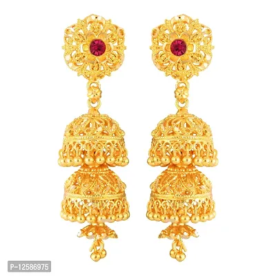 Golden Brass No Gemstone Jhumkas Earrings For Women