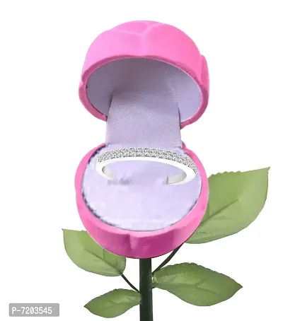 Vighnaharta Half Round CZ Rhodium Plated Alloy Ring with PROSE Ring Box for Women and Girls - [VFJ1064ROSE-PINK12]