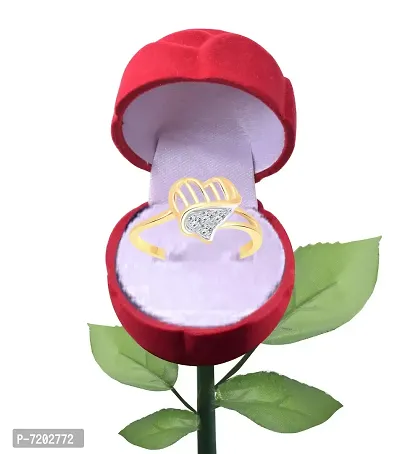 Vighnaharta Valentine Gift Window Heart CZ Gold- Plated Alloy Ring with Rose Ring Box for Women and Girls - [VFJ1369ROSE-G8]-thumb2
