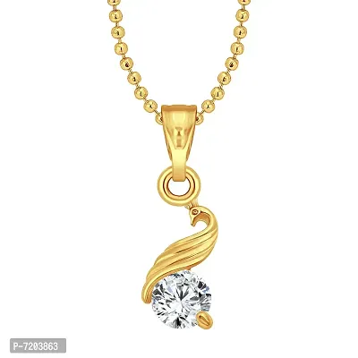 Super Arrow Solitaire CZ Gold Plated Pendant with Chain for Girls and Women