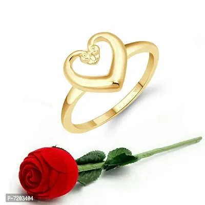 Vighnaharta Cute Heart CZ Gold Plated Ring with Scented Velvet Rose Ring Box for women and girls and your Valentine.