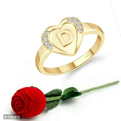 Vighnaharta cz alloy Gold plated Valentine collection Initial '' D '' Letter in heart ring alphabet collection with Scented Velvet Rose Ring Box for women and girls and your Valentine.