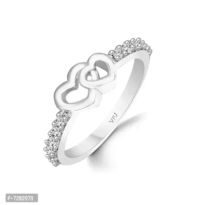 Vighnaharta Valentine Gift Romantic Dual Heart Ring CZ Rhodium Plated Alloy Ring for Women and Girls-[VFJ1465FRR8]