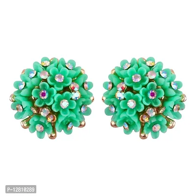 Green Brass Diamond Studs Earrings For Women