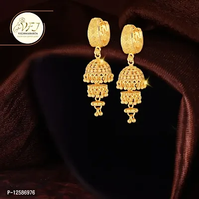 Golden Brass No Gemstone Jhumkas Earrings For Women-thumb2