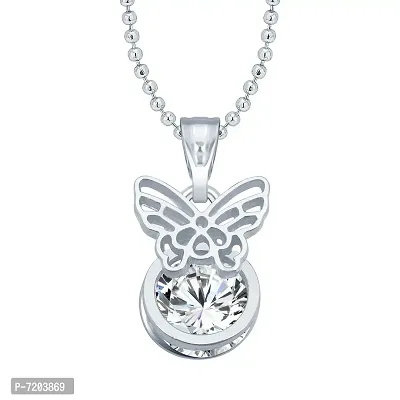 Butterfly Solitaire CZ Rhodium Plated Pendant with Chain for Girls and Women