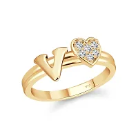 Vighnaharta cz alloy Gold plated Valentine collection Initial '' V '' Letter with heart ring alphabet collection with Scented Velvet Rose Ring Box for women and girls and your Valentine.-thumb1