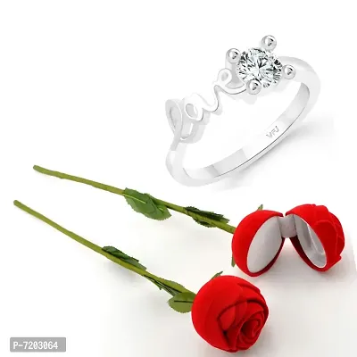 Vighnaharta Valentine's CZ Rhodium Plated Ring with Scented Rose Ring Box for Women and Girls. [Pack of- 1 Ring and 1 Scented Rose]-VFJ1355SCENT-ROSE8