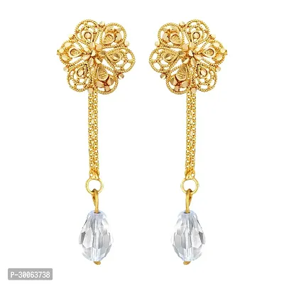 Elegant Golden Brass Drop Earrings For Women-thumb0