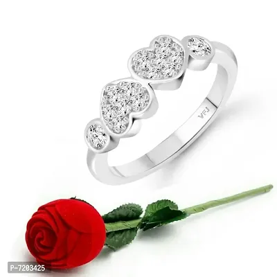 Vighnaharta Couple Heart (CZ) Rhodium Plated Ring with Scented Velvet Rose Ring Box for women and girls and your Valentine.
