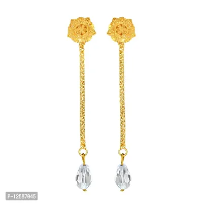 Golden Brass Cubic Zirconia Drop Earrings Earrings For Women-thumb0