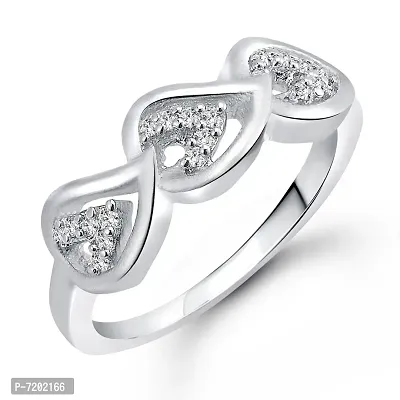 Vighnaharta Joyful Three Leaf CZ Silver and Rhodium Plated Ring -VFJ1028FRR