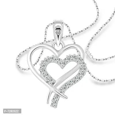 Vighnaharta Valentine Gift White Enchanting Heart Rhodium Plated Alloy Pendant with Chain for Girls and Women - [VFJ1210PR]
