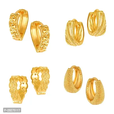 Shimmering Golden Brass Earrings Set For Women- 4 Pairs-thumb0