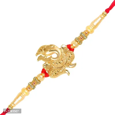 Vighnaharta Lord Ganpati Gold and Rhodium Plated Alloy Rakhi for Lovely Brother -VFJ1108RKG