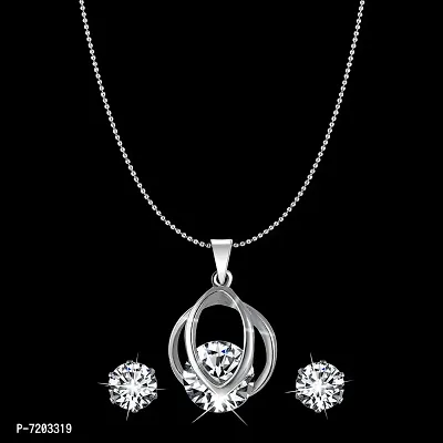 Vighnaharta Glamorous Sterling Solitaire Pendant With Chain and earring For Girls  Women VFJ2004PR-SET-thumb2