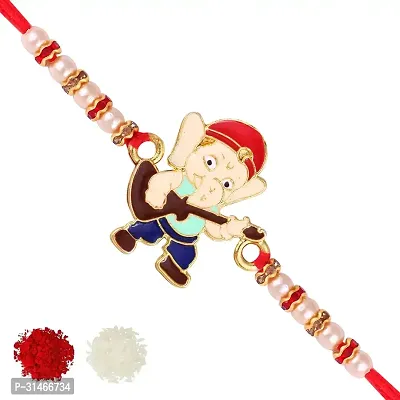 Veena Ganesh Bal Hanuman Combo Cartoons Gold And Rhodium Plated Alloy Kids Rakhi For Lovely Brother-thumb2