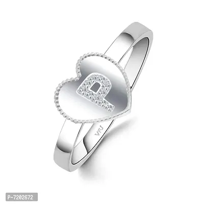 Vighnaharta Valentine Gift Initial 'P' Letter in Heart Ring CZ Rhodium Plated Alloy Ring for Women and Girls-[VFJ1440FRR10]
