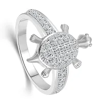 Vighnaharta Stone Brass Alloy and Cubic Zirconia Tortoise Ring for Women (Silver)-thumb1