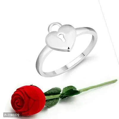 Vighnaharta Stylish Lock Heart Ring CZ Rhodium Plated Alloy Ring with Scented Velvet Rose Ring Box for women and girls and your Valentine.