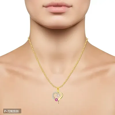 Vighnaharta Valentine's Pink Flower Heart Initial P Letter CZ Gold and Rhodium Plated Alloy Pendant for Women and Girls-[VFJ1254PG]-thumb2