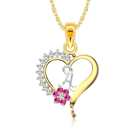 Vighnaharta Valentine's Flower Heart Initial A Letter CZ and Plated Alloy Pendant for Women and Girls-[VFJ1248PG]