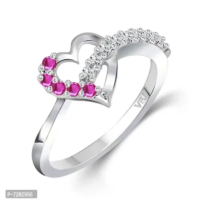 Vighnaharta Valentine Pink Heart Ring CZ Rhodium Plated Alloy Ring for Women and Girls-[VFJ1466FRR14]