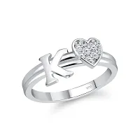 Vighnaharta cz alloy Rhodium plated Valentine collection Initial '' K '' Letter with heart ring alphabet collection with Scented Velvet Rose Ring Box for women and girls and your Valentine.-thumb1