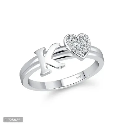 Vighnaharta cz alloy Rhodium plated Valentine collection Initial '' K '' Letter with heart ring alphabet collection with Scented Velvet Rose Ring Box for women and girls and your Valentine.-thumb2