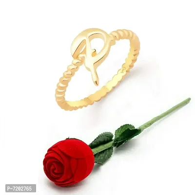 Vighnaharta P Letter Gold- Plated Alloy Ring with Rose Ring Box for Women and Girls - [VFJ1311ROSE-G10]