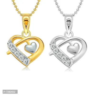 Vighnaharta Valentine Gift That's it Heart Selfie CZ Gold and Rhodium Plated Alloy Pendant with Chain for Girls and Women.