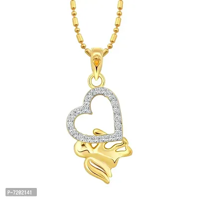 Vighnaharta Valentine Gift Love Bird CZ Gold and Rhodium Plated Pendant - [VFJ1195PG]