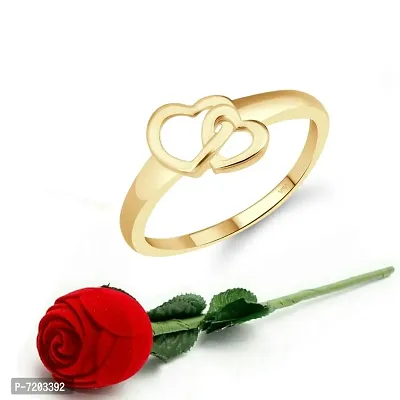 Vighnaharta Cute Double Heart CZ Gold Plated Ring with Scented Velvet Rose Ring Box for women and girls and your Valentine.