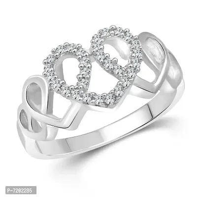 Vighnaharta Valentine Gift Spiral Heart CZ Silver and Rhodium Plated Ring -VFJ1045FRR