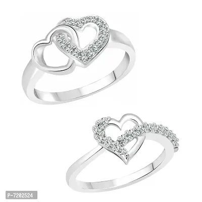 Vighnaharta Valentine Elegant Heart CZ Rhodium Plated Alloy Combo Fashion Ring set for Women and Girls [1076FRR-1050FRR] - [VFJ1235FRR9]