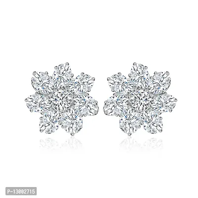 Silver Brass American Diamond Studs Earrings For Women