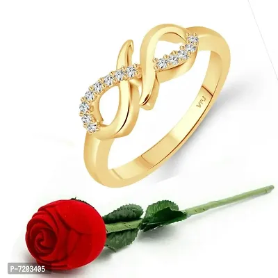 Vighnaharta Stylish (CZ) Gold Plated Ring with Scented Velvet Rose Ring Box for women and girls and your Valentine.