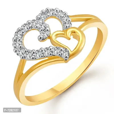 Vighnaharta Brass Couple Heart CZ Gold and Rhodium Plated Ring for Women