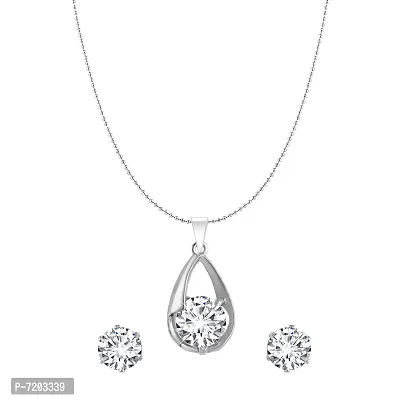 Vighnaharta Sterling Cubic Zircon Solitaire Pendant with Chain with earring for Women and Girls - VFJ2009PR-SET