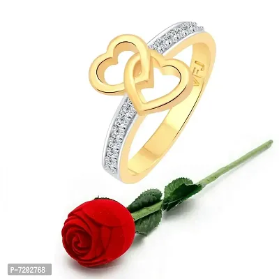 Vighnaharta Valentine Heart CZ Gold- Plated Alloy Ring with Rose Ring Box for Women and Girls - [VFJ1271ROSE-G12]