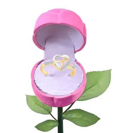 Vighnaharta Dual Tone Heart CZ Gold- Plated Alloy Ring With PROSE Ring Box {VFJ1324ROSE-PINK-G8 }