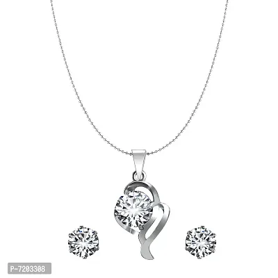 Vighnaharta Delicate Silver Drop Solitaire Pendant Set with Earrings for Women and Girls - VFJ2002PR-SET-thumb0