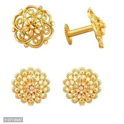 Elegant Golden Brass  Studs Earrings For Women Pack Of 2-thumb0