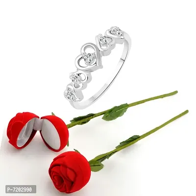 Vighnaharta Valentine's CZ Rhodium Plated Ring with Scented Rose Ring Box for Women and Girls. [Pack of- 1 Ring and 1 Scented Rose]-VFJ1195SCENT-ROSE8-thumb0